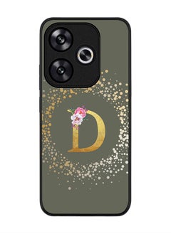 Rugged Black edge case for Xiaomi Poco F6 / Xiaomi Redmi Turbo 3 Case Cover- Custom Monogram Initial Letter Floral Pattern Alphabet - D (Olive Green)