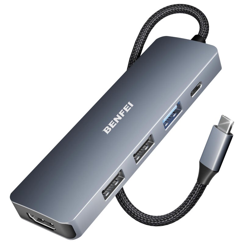 BENFEI USB C Hub 5-in-1 with 4K HDMI(Certified), 100W Power Delivery, 3 USB-A, Silicone Cable, Aluminum Case Compatible with MacBook Pro/Air, iPad Pro, iMac, iPhone 15 Pro/Pro Max, XPS, Thinkpad - Image 1