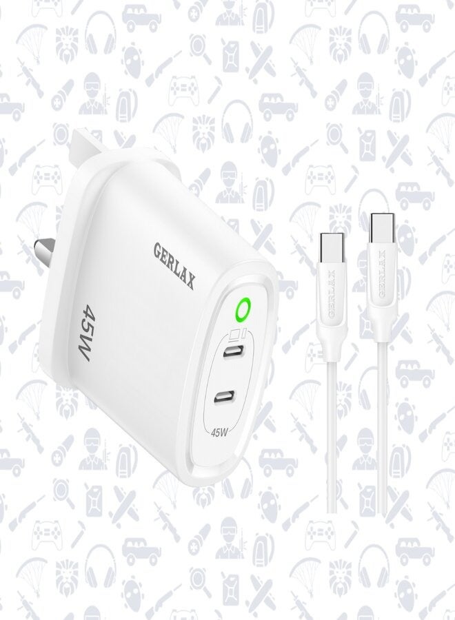 جيرلاكس شاحن سريع بقوة 45 واط وكابل 6 أمبير مع منفذين USB-C - Image 1