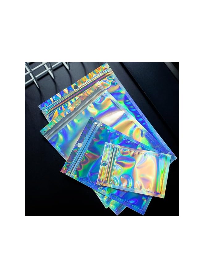 Green Tiger 100PCS Resealable Storage Bags Holographic Packaging Bags for Jewelry, Snack, Food Storage, Smell Proof Bags Clear Ziplock Bag with Front Window - Image 2