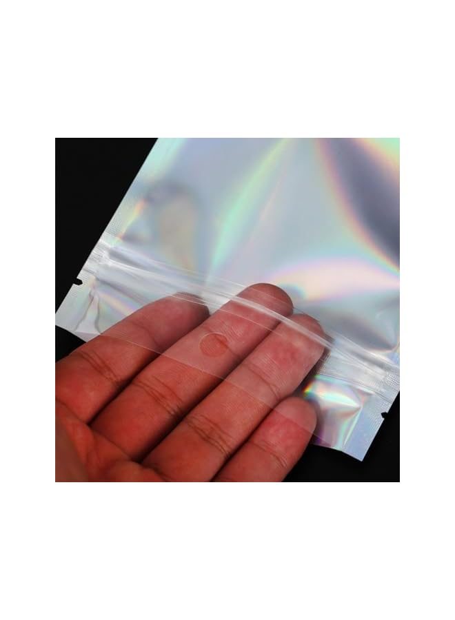 Green Tiger 100PCS Resealable Storage Bags Holographic Packaging Bags for Jewelry, Snack, Food Storage, Smell Proof Bags Clear Ziplock Bag with Front Window - Image 5