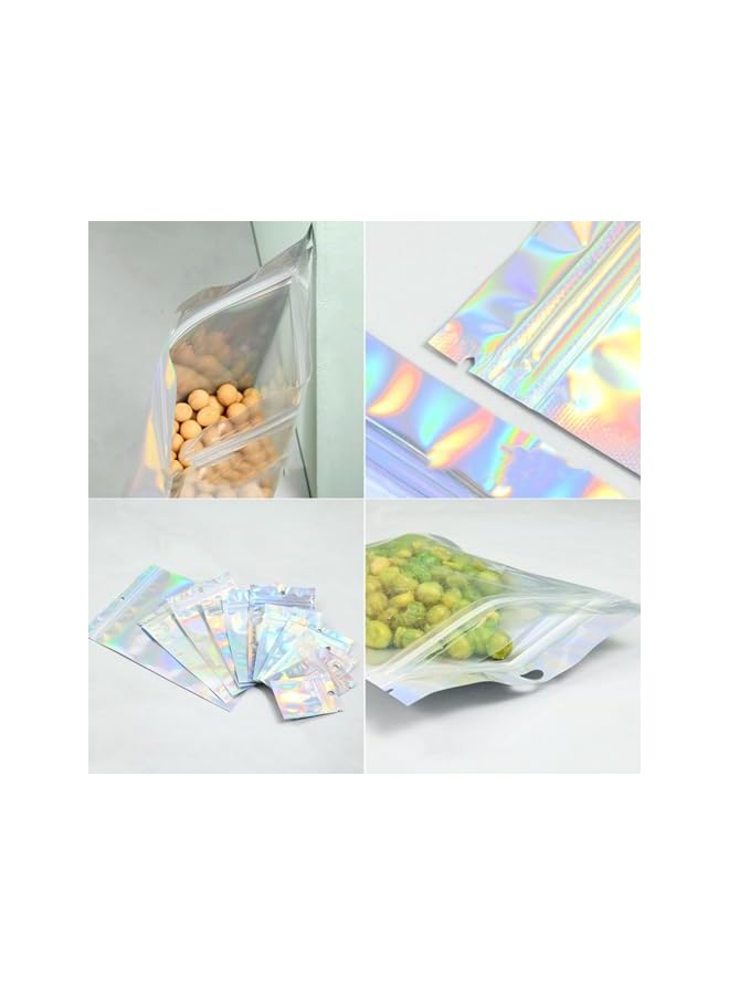 Green Tiger 100PCS Resealable Storage Bags Holographic Packaging Bags for Jewelry, Snack, Food Storage, Smell Proof Bags Clear Ziplock Bag with Front Window - Image 4