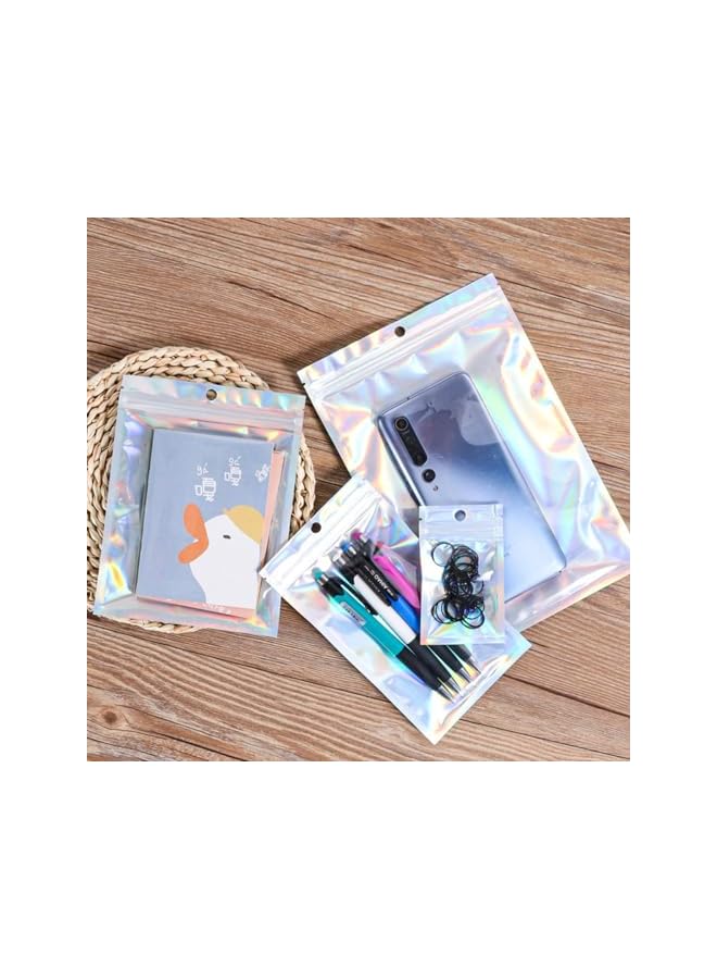 Green Tiger 100PCS Resealable Storage Bags Holographic Packaging Bags for Jewelry, Snack, Food Storage, Smell Proof Bags Clear Ziplock Bag with Front Window - Image 3