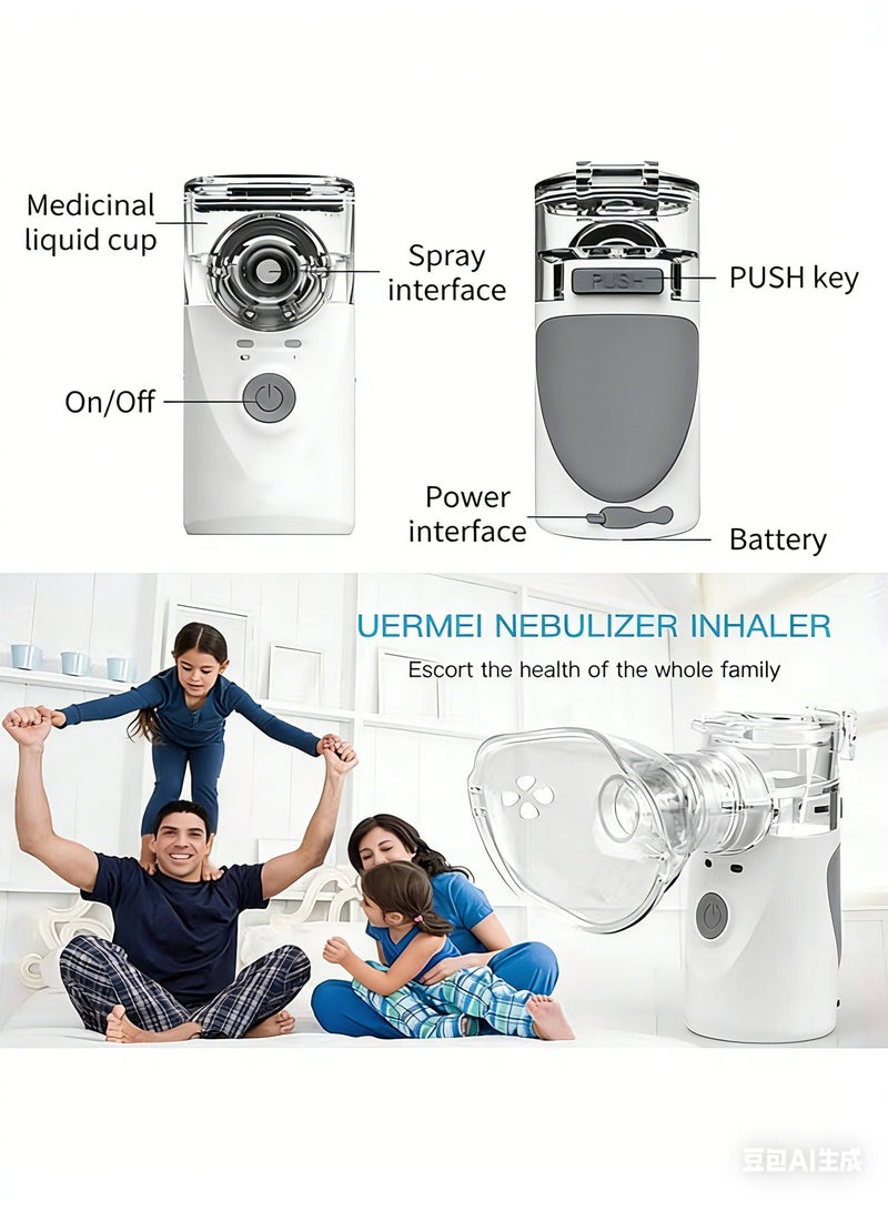 صورة العالمة آلة التبخير المحمولة للأطفال، الكبار، والرضع، جهاز تبخير صغير، مرذاذ البخار للاستنشاق، جهاز شبكي يدوي قابل لإعادة الشحن عبر USB، جهاز تبخير بالموجات فوق الصوتية مع طريقتين للاستخدام للأطفال الذين يعانون من مشاكل في التنفس، مناسب للاستخدام في المنزل، المكتب، وخارج المنزل. - Image 5