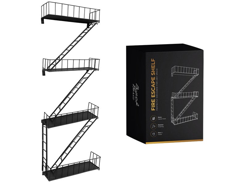 Beyond Basic Fire Escape Shelf - Versatile New York Inspired Modern Floating Hanging Wall Shelves Make a Great Action Figure or Planter Prepare to Receive Compliments for This Shelf - Image 1