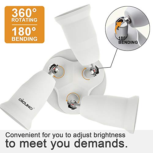 DiCUNO 3 in 1 E26 Light Socket Splitter Adapter, Standard Base LED Bulb Converter, 360 Degrees Adjustable 180 Degree Bendable, 3 Way Bulbs Socket Holder - Image 2