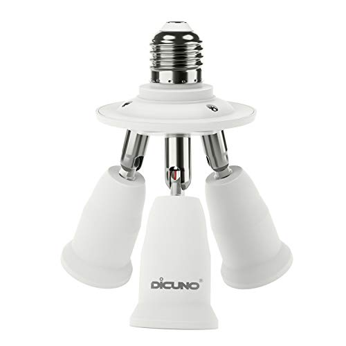 DiCUNO 3 in 1 E26 Light Socket Splitter Adapter, Standard Base LED Bulb Converter, 360 Degrees Adjustable 180 Degree Bendable, 3 Way Bulbs Socket Holder - Image 1
