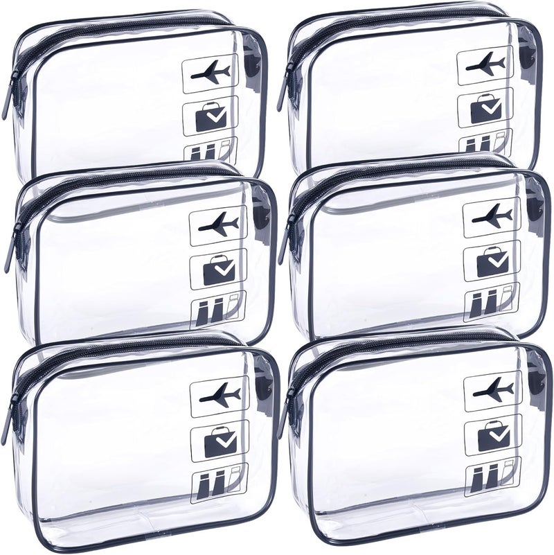 TREALDATE Clear Makeup Bags TSA Approved Toiletry Bag-6Pack，Clear TravelBags for Toiletries, Carry on Airport Airline Compliant Bag,Black - Image 1