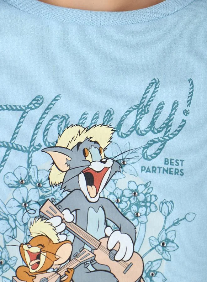 SP Characters  Cotton T-shirt with Tom and Jerry Print for Women | Best Price UAE