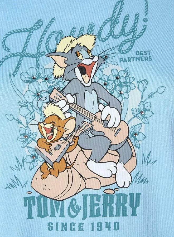 SP Characters Cotton T shirt with Tom and Jerry Print