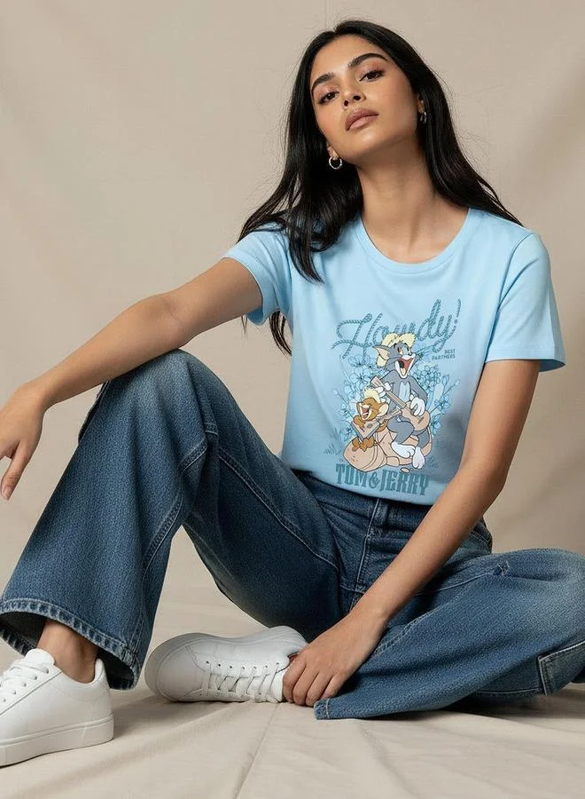 SP Characters Cotton T shirt with Tom and Jerry Print