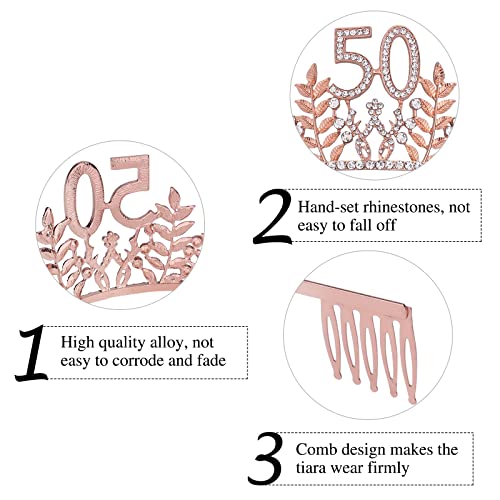 Semato 50 & Fabulous Birthday Crown and Sash Kit- 50th Birthday Gifts for Women 50th Birthday Party Supplies (rose gold) - Image 3