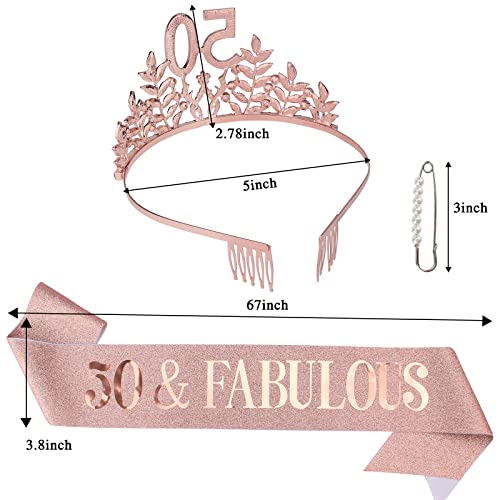 Semato 50 & Fabulous Birthday Crown and Sash Kit- 50th Birthday Gifts for Women 50th Birthday Party Supplies (rose gold) - Image 2