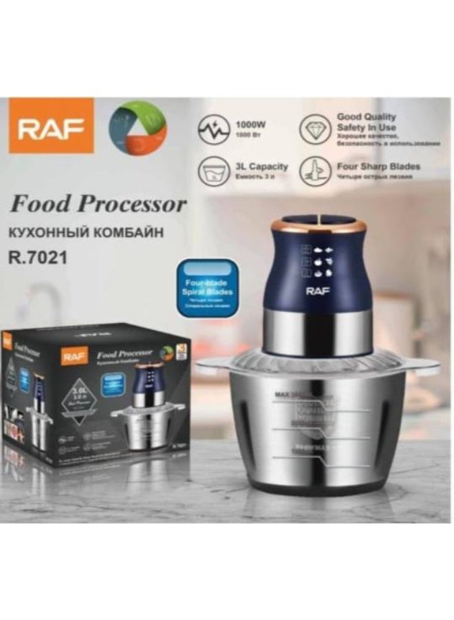 آر إيه أف كبة كهربائية استانلس RAF R.7021 سعة 3 لتر، 1000 وات، شفرة رباعية قوية بسرعتين لفرم اللحوم والخضروات - Image 1