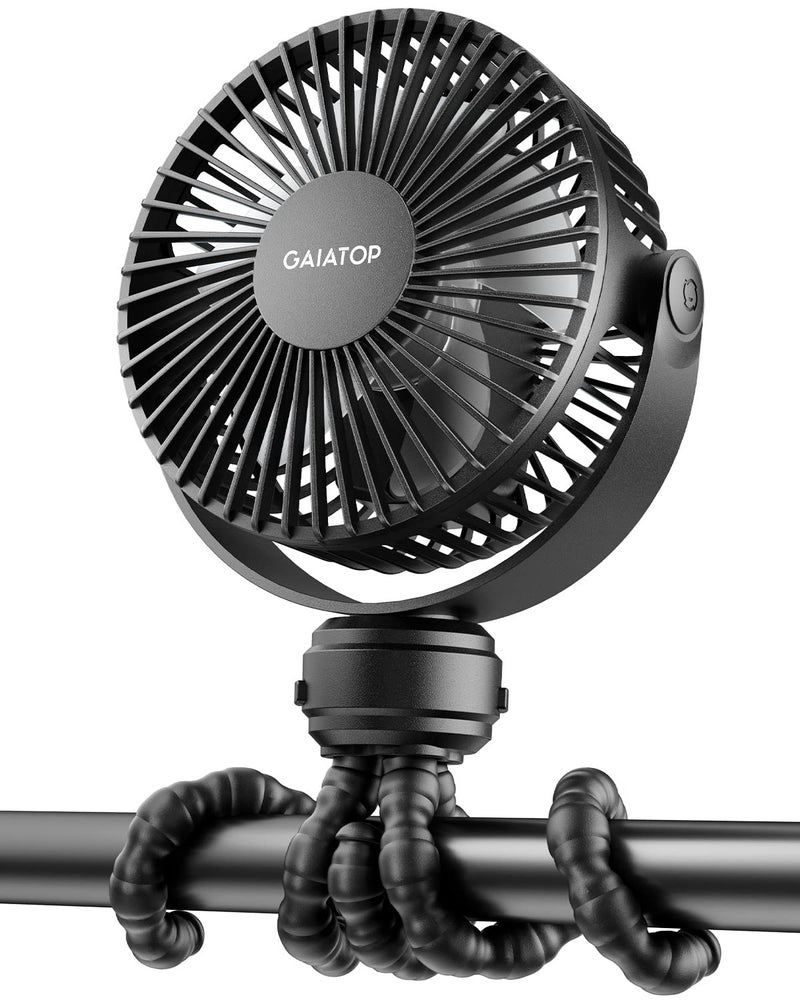 Gaiatop Mini Portable Stroller Fan, 3 Speed Battery Operated Small Clip on Fan, Detachable Rotate Flexible Tripod for Car Seat Crib Treadmill Travel Black - Image 1