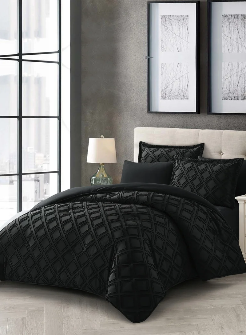 Donetella Duvet Set 6-Pcs King Size Embroidered Tufted Microfiber Bed Set With 1 Duvet Cover(220 x 240 CM) 1 Fitted Sheet 2 Pillow Sham And 2 Pillowcases(Without Filler),Linen