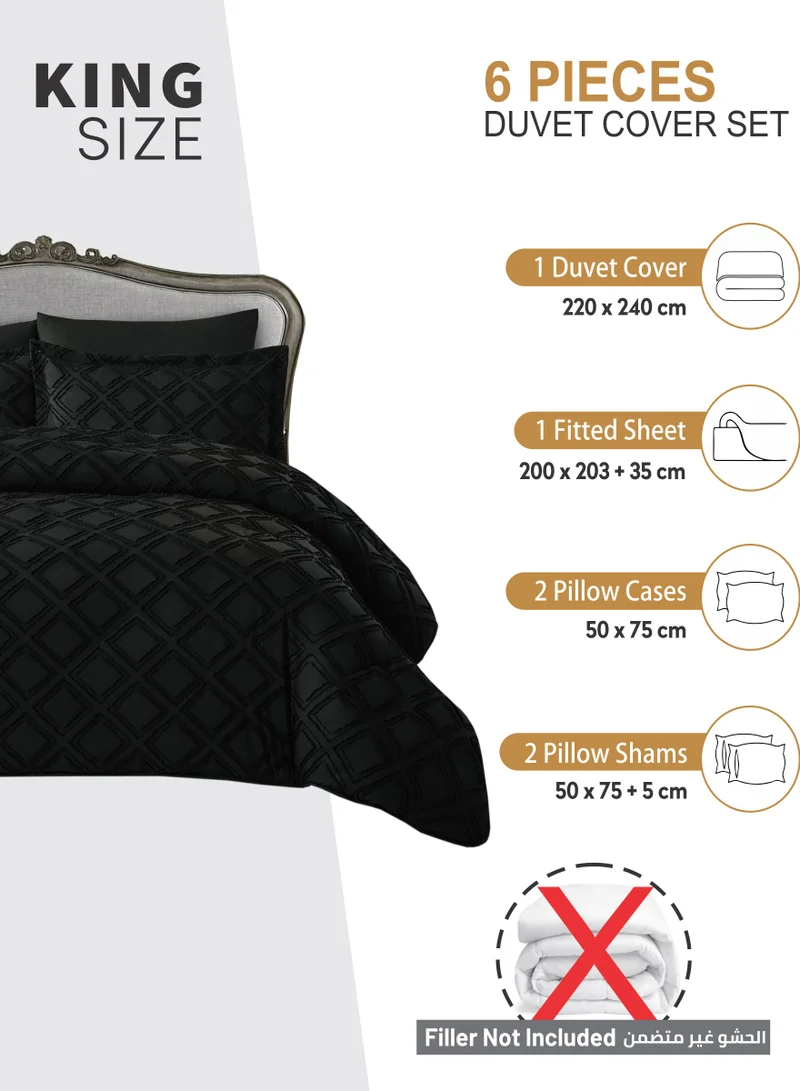 Donetella Duvet Set 6-Pcs King Size Embroidered Tufted Microfiber Bed Set With 1 Duvet Cover(220 x 240 CM) 1 Fitted Sheet 2 Pillow Sham And 2 Pillowcases(Without Filler),Linen