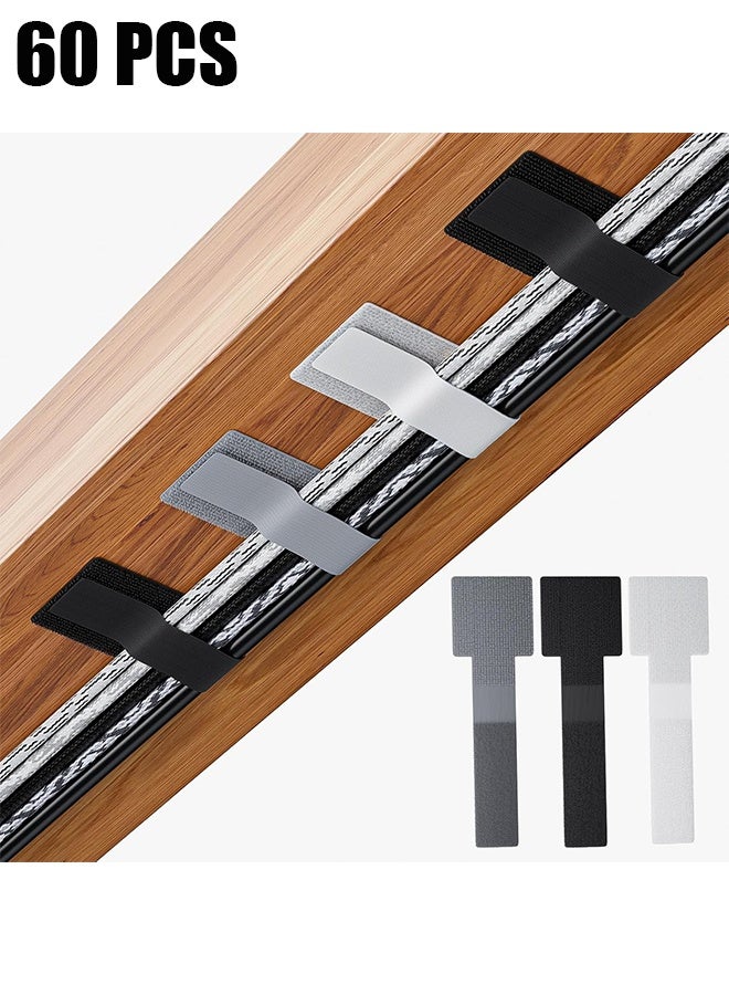 RedMapleTEK 60 Pcs Reusable Cable Ties, Self-Adhesive Hook and Loop Cable Ties, Cord Organizer for Appliances,Suitable for Office And Home Use, Cable Ties Can Easily Organize Desktop Wires and Network Cables - Image 1