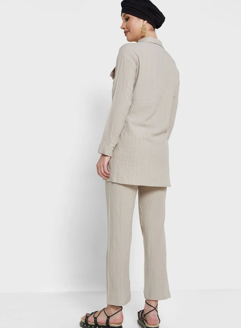 Khizana Textured Button Down Top & Pant Set