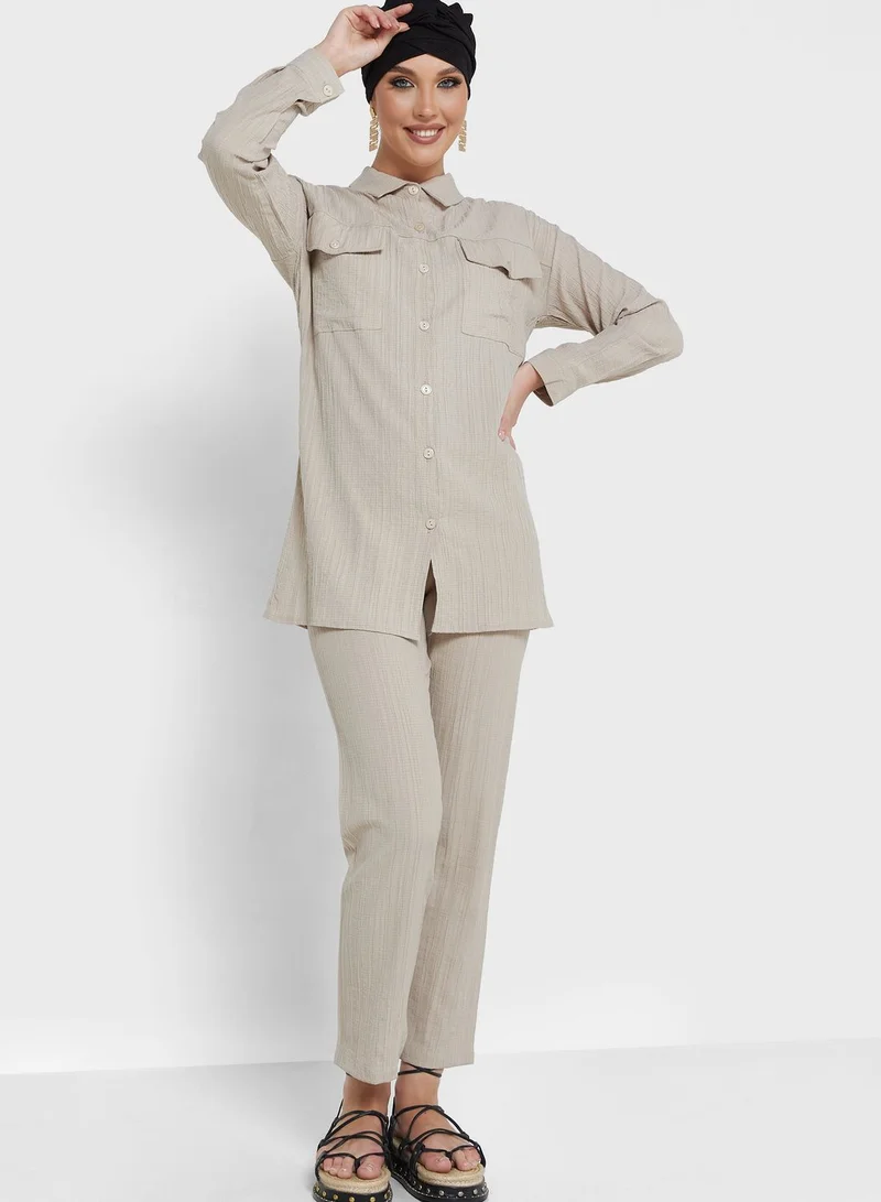 Khizana Textured Button Down Top & Pant Set