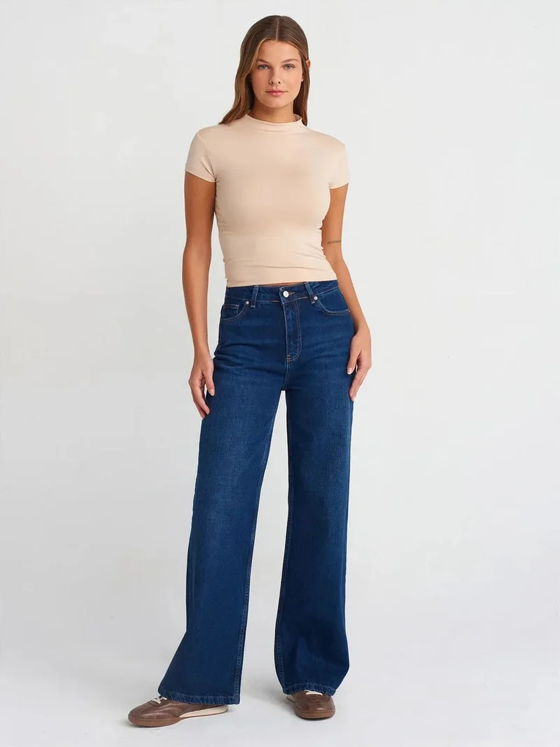 Dilvin Dilvin High-Waist Wide-Leg Cotton Denim Jeans