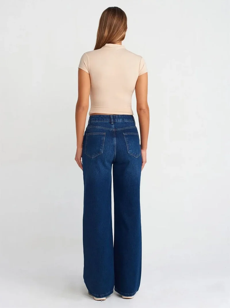 Dilvin Dilvin High-Waist Wide-Leg Cotton Denim Jeans