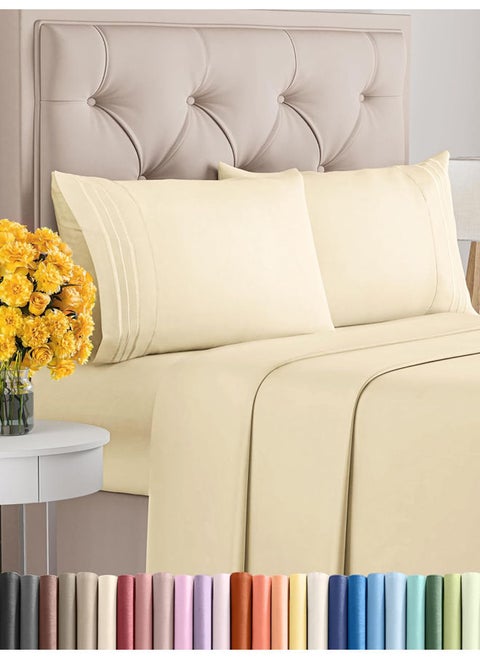 Signoola Flat Sheet Set Of 4 Pieces - Comfy Breathable & Cooling Sheets - Hotel Luxury Bed Sheets ( 180 x 240 cm )   - Deep Pockets, Easy-Fit, Extra Soft - Beige