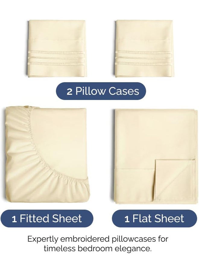 SIGNOOLA - Signoola Flat Sheet Set Of 4 Pieces - Comfy Breathable & Cooling Sheets - Hotel Luxury Bed Sheets ( 180 x 240 cm )   - Deep Pockets, Easy-Fit, Extra Soft - Beige - Image 1