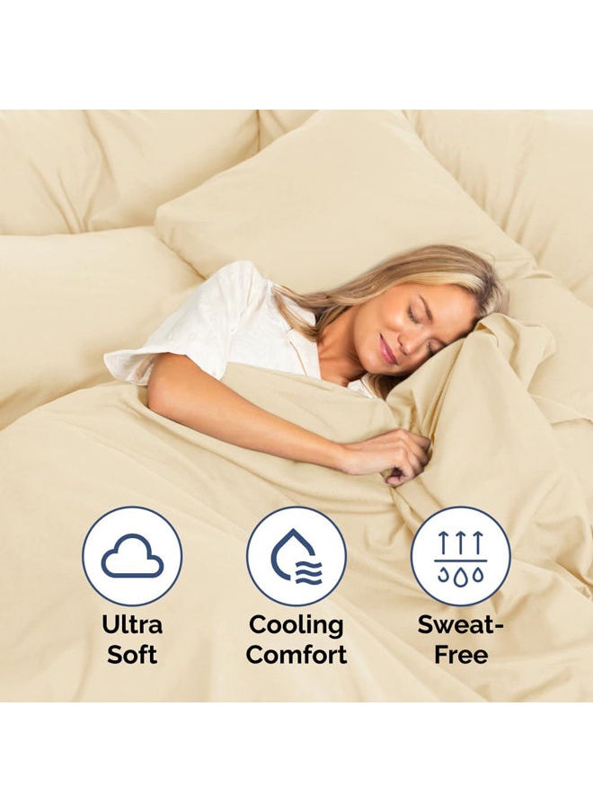 SIGNOOLA - Signoola Flat Sheet Set Of 4 Pieces - Comfy Breathable & Cooling Sheets - Hotel Luxury Bed Sheets ( 180 x 240 cm )   - Deep Pockets, Easy-Fit, Extra Soft - Beige - Image 1