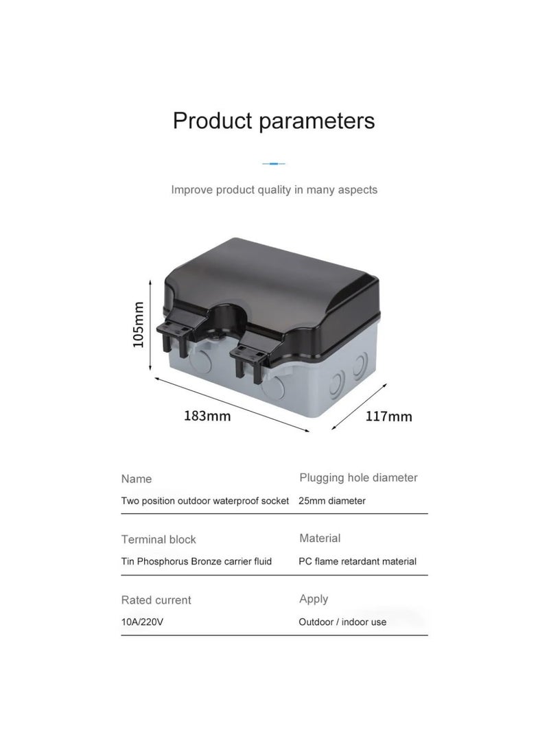 STORE77 STORE77 Empty Outdoor Waterproof Double Plug Socket Box Weatherproof Wall Electrical Power Outlet IP66 Waterproof Outdoor Wall Socket Switch Box Socket Shell Display  - Image 5