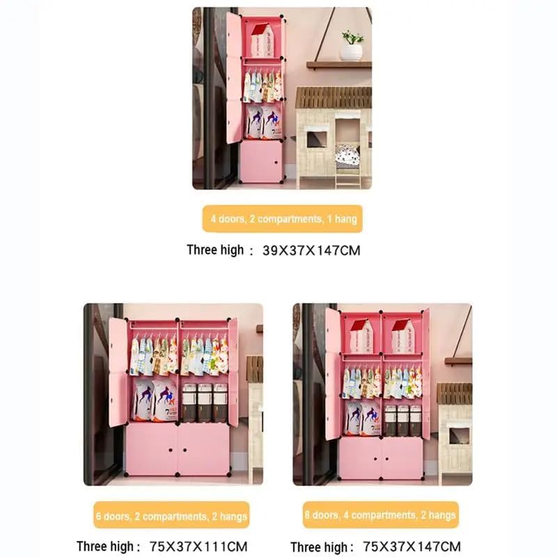ELINDOR Plastic Wardrobe for Kids Clothes – Durable, Easy to Use Anti-Skid & Non-Slip Effective Professional Collapsible Wardrobe, Plastic Cupboard for Kids, Foldable Almirah (Pink, 8-Cube) - Image 4