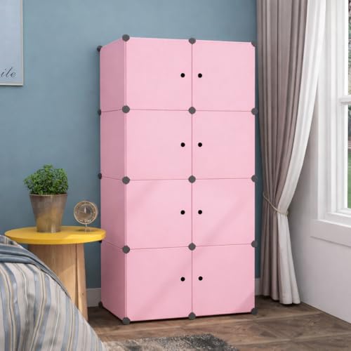ELINDOR Plastic Wardrobe for Kids Clothes – Durable, Easy to Use Anti-Skid & Non-Slip Effective Professional Collapsible Wardrobe, Plastic Cupboard for Kids, Foldable Almirah (Pink, 8-Cube) - Image 3