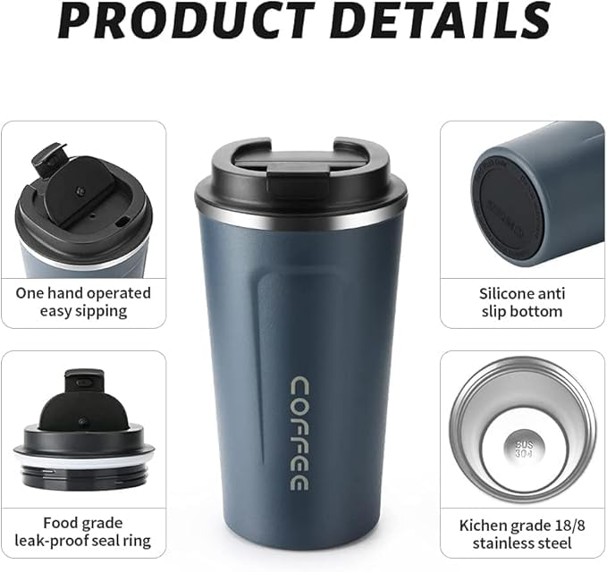 Generic Special 510ML Stainless Steel Vacuum Coffee Mug with Digital Temperature Display Double Wall Insulated LeakProof Flip Top Locking Cap Perfect for Coffee Tea Blue p  - Image 2