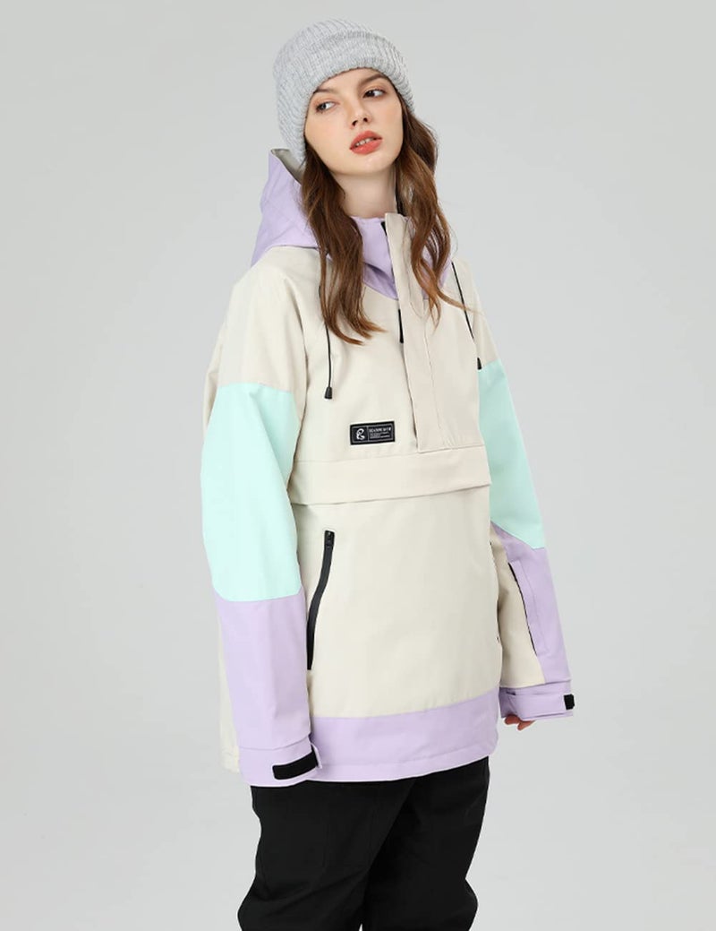 SEARIPE Women's and Mens ski jacket Snowboard Hoodie Pullover Half Zip Colorblock Sweatshirt Snowcoat(S2159,Khaki,S) - Image 3