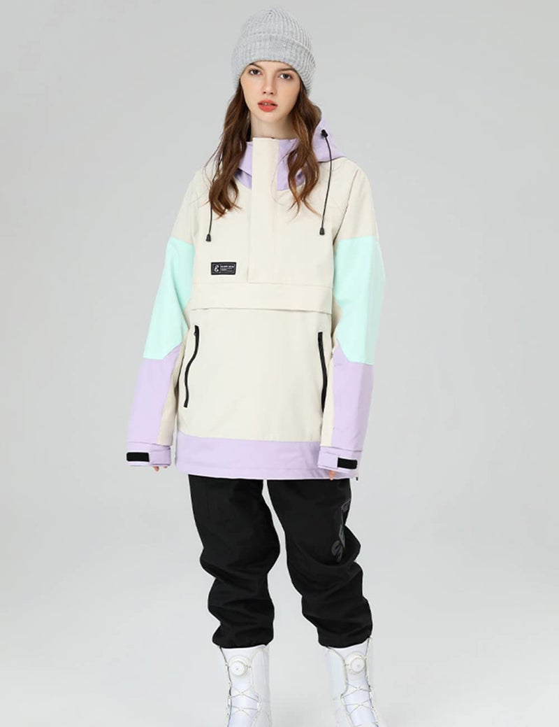 SEARIPE Women's and Mens ski jacket Snowboard Hoodie Pullover Half Zip Colorblock Sweatshirt Snowcoat(S2159,Khaki,S) - Image 2