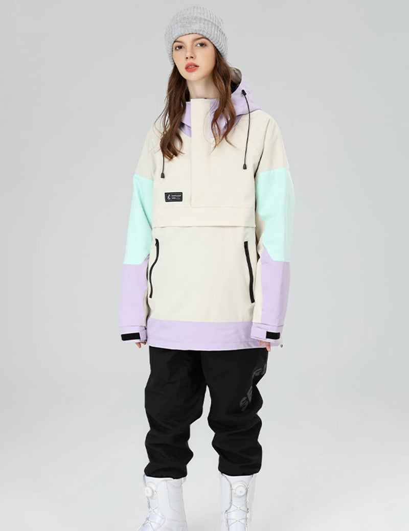SEARIPE Women's and Mens ski jacket Snowboard Hoodie Pullover Half Zip Colorblock Sweatshirt Snowcoat(S2159,Khaki,S) - Image 4