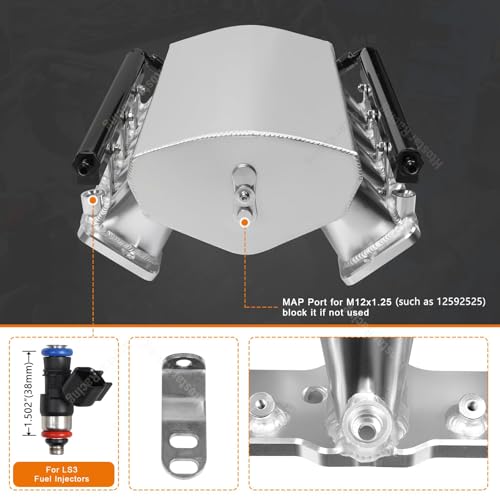 Htostar Racing Low Profile For LS3 Intake Manifold EFI Compatible with LS Rectangle Port Head Aluminum (102mm Silver) - Image 2