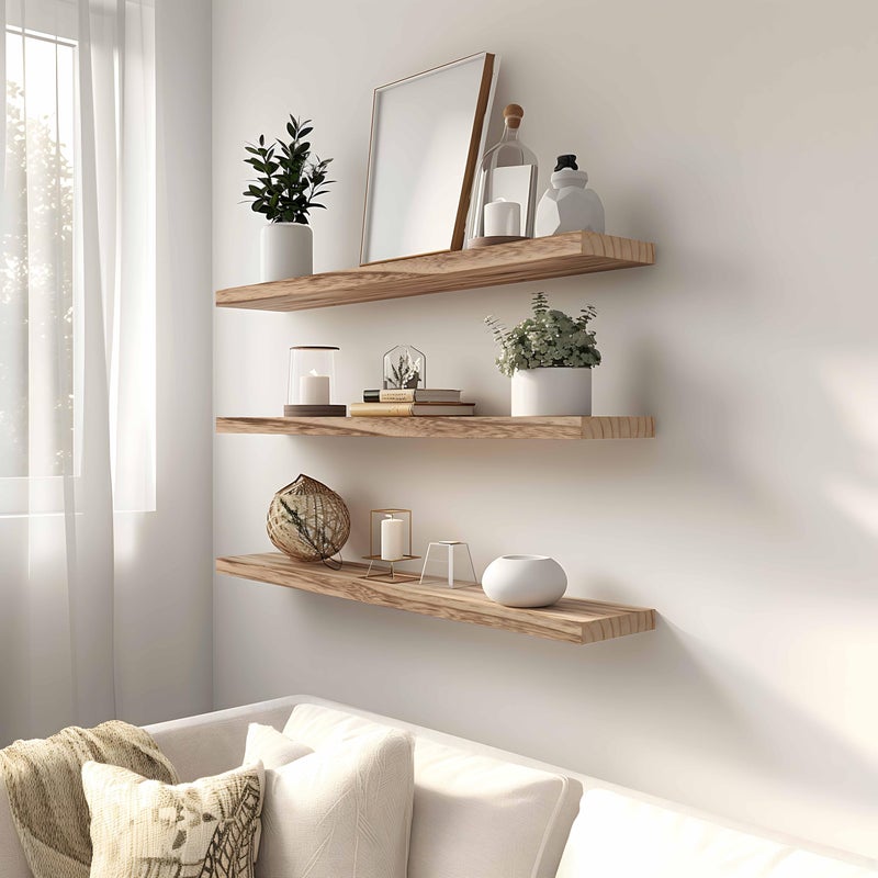 YYWUOJJ Wood Floating Shelves for Wall, Rustic Wall Shelves for Bedroom, Wall Mounted Floating Shelf, Set of 4 Light Walnut 36 Inch - Image 4