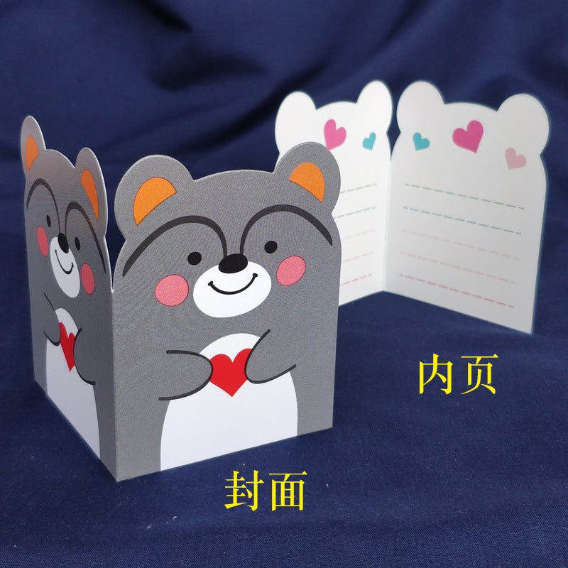 Original Cute Cartoon Animal Shape Holiday Small Card Flower Gift Blessing Birthday Children Thank You Greeting Card - Image 1