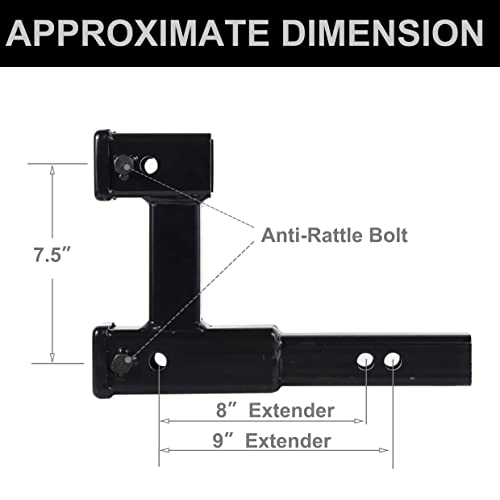 REYSUN 864131 Dual Hitch Receiver with 7-1/2 inch Rise/Drop, Receiver Hitch Extension with Hitch Pin & Clip, Fits 2 inch Hitch Receiver - Image 4