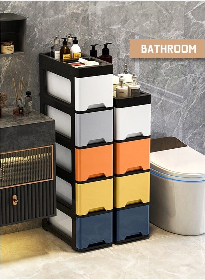 MIXDE 4 Layers Drawer Storage Organizer Storage on Top Vertical Nightstand Side Organizer Unit for Closets Bedroom Nursery Room Hallway Bathroom(Black Hollow Model)  - Image 3