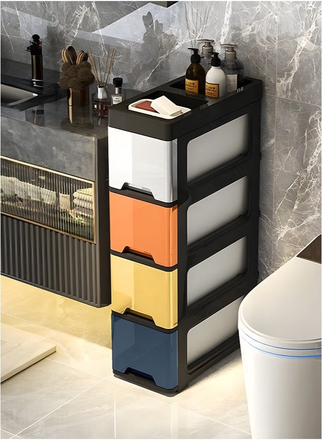 MIXDE 4 Layers Drawer Storage Organizer Storage on Top Vertical Nightstand Side Organizer Unit for Closets Bedroom Nursery Room Hallway Bathroom(Black Hollow Model)  - Image 1