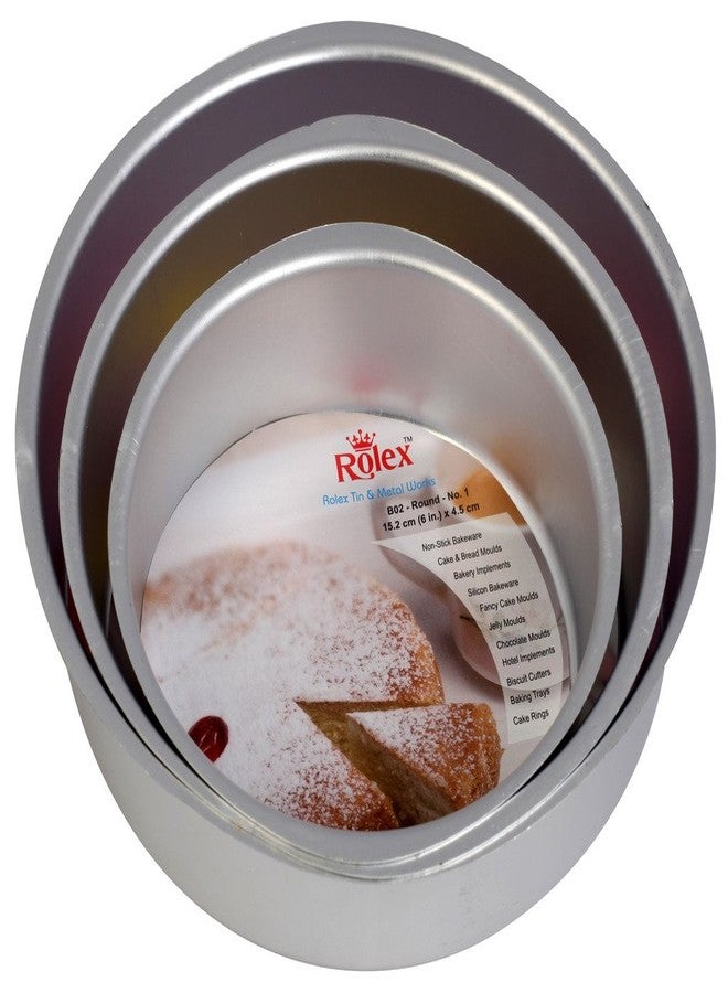 Rolex Aluminium Cake Mould Round Set of 3 + Free Recepie 500 GMS - 1 Kg Cake - Image 2