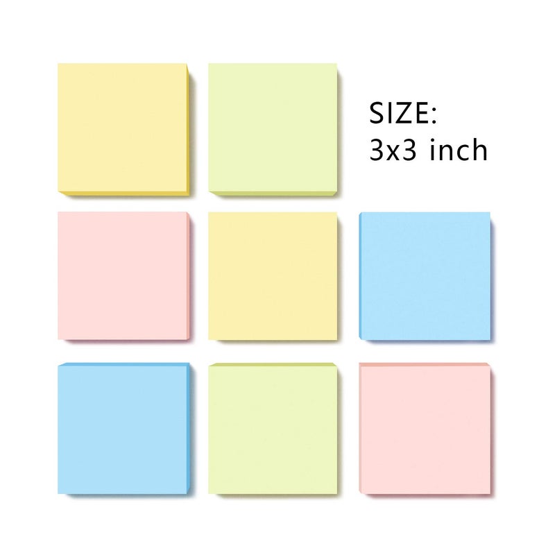 Phthdoty 8 Pads Pop Up Sticky Notes 3x3 Refills Pastel Colors Self-Stick Notes Pads Super Adhesive Sticky Notes Great Value Pack - Image 2