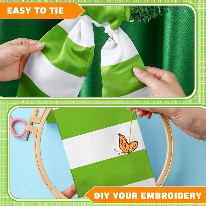 CraftyDream Wreath Sash for Front Door Wreath Satin Sash Blank Sashes Embroidery Monogram Yard Doorway Indoor Outdoor Wall Ribbon Bow Home Decor(Green,White,Fresh Stripes) - Image 4