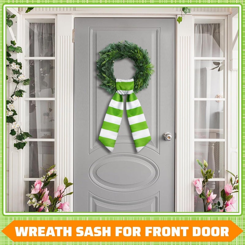 CraftyDream Wreath Sash for Front Door Wreath Satin Sash Blank Sashes Embroidery Monogram Yard Doorway Indoor Outdoor Wall Ribbon Bow Home Decor(Green,White,Fresh Stripes) - Image 2