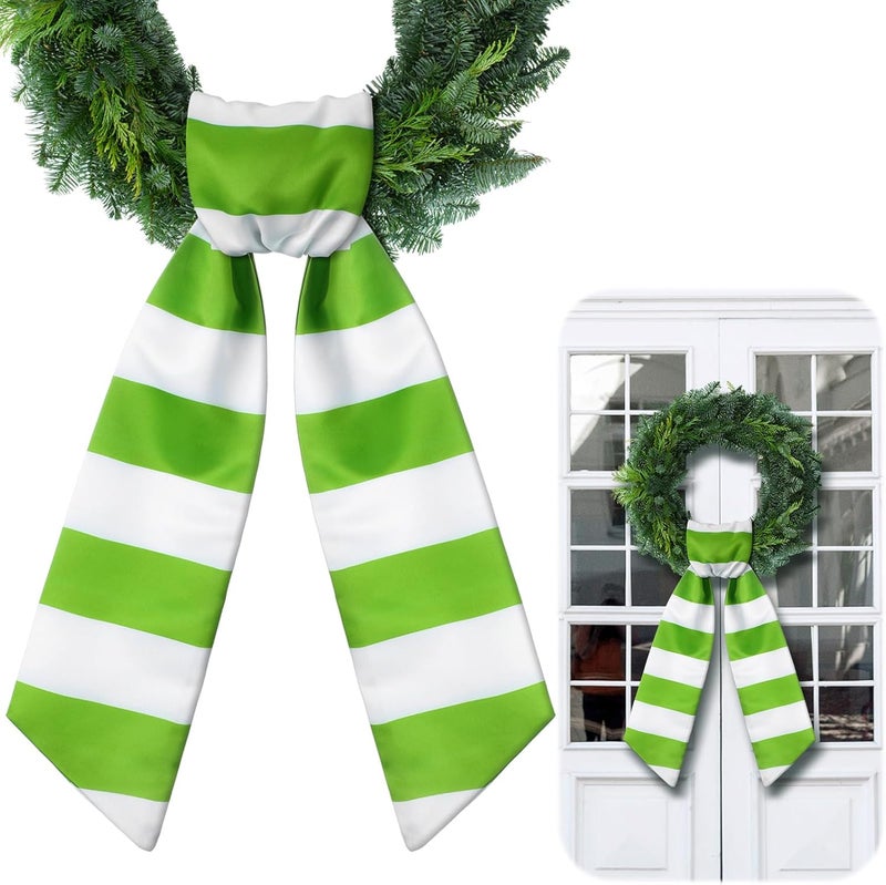 CraftyDream Wreath Sash for Front Door Wreath Satin Sash Blank Sashes Embroidery Monogram Yard Doorway Indoor Outdoor Wall Ribbon Bow Home Decor(Green,White,Fresh Stripes) - Image 1