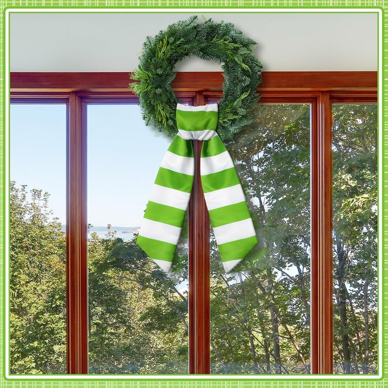 CraftyDream Wreath Sash for Front Door Wreath Satin Sash Blank Sashes Embroidery Monogram Yard Doorway Indoor Outdoor Wall Ribbon Bow Home Decor(Green,White,Fresh Stripes) - Image 5