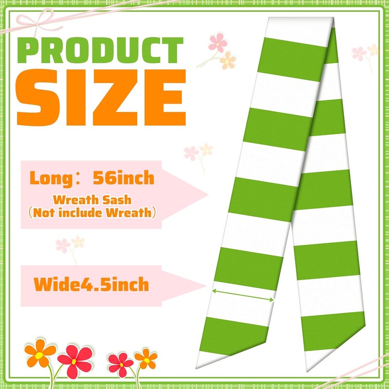 CraftyDream Wreath Sash for Front Door Wreath Satin Sash Blank Sashes Embroidery Monogram Yard Doorway Indoor Outdoor Wall Ribbon Bow Home Decor(Green,White,Fresh Stripes) - Image 3