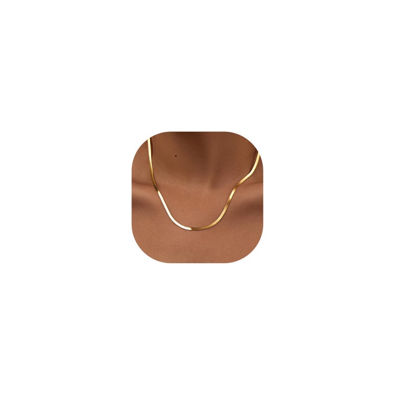 WomenGifts Dainty Gold Long Herringbone Necklace for Women â€“ 14K Gold Plated Dainty Snake Chain Choker, Trendy Simple Long Layered Jewelry Non Tarnish, 3mm Width, 18 Inch Long Chain, Gift for Her - Image 1